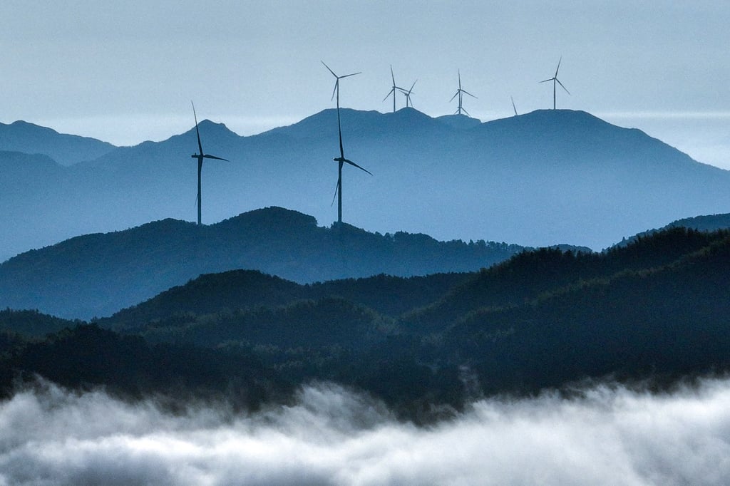 Wind turbines in Suichuan county in China’s central Jiangxi province. Photo: AFP