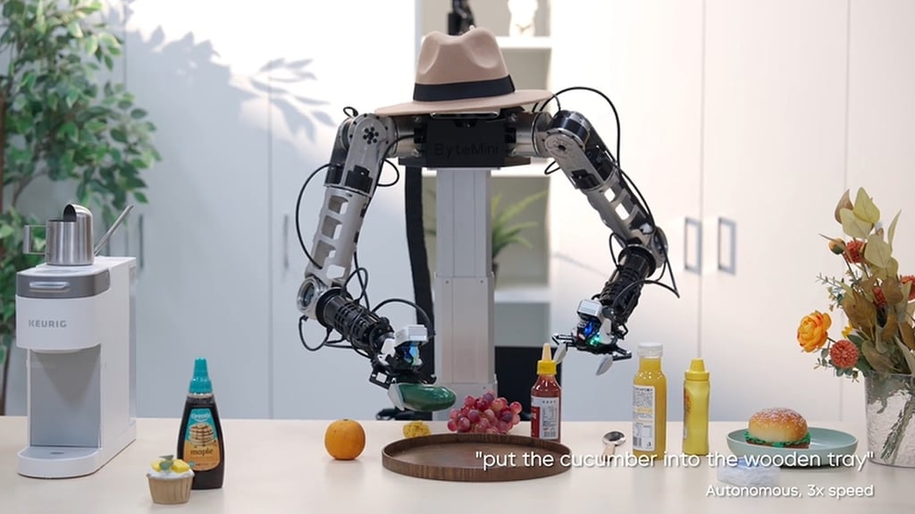 The robot can also follow instructions to pick up an individual item and place it on a designated spot. Photo: Handout