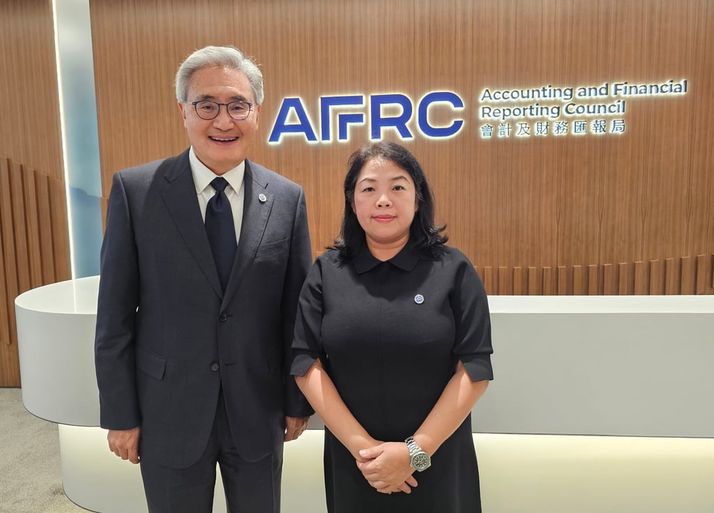 Accounting and Financial Reporting Council chairman David Sun and CEO Janey Lai at the regulator’s office at Two Taikoo Place. Photo: Enoch Yiu