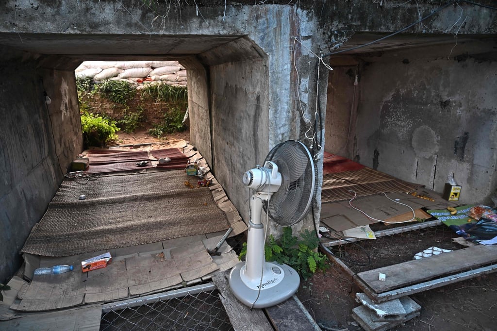 Bunkers to protect residents against shelling are seen in in Thailand’s Surin province on Tuesday. Photo: AFP