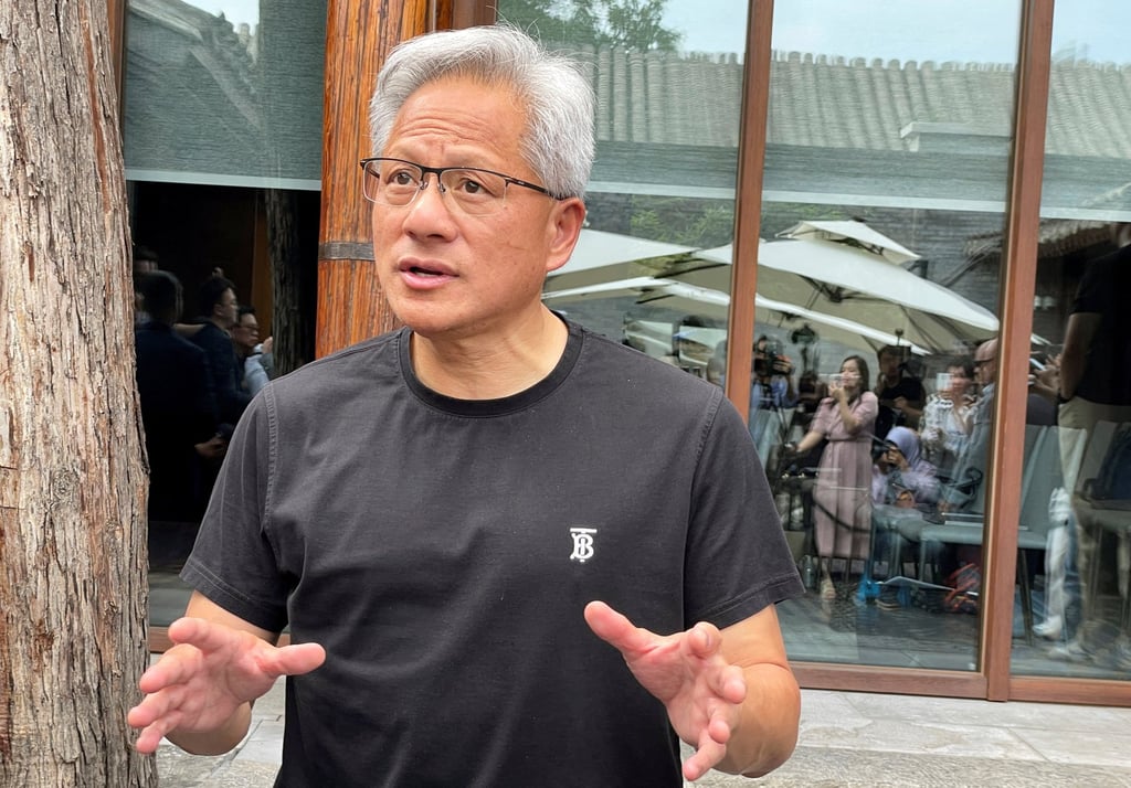 Nvidia CEO Jensen Huang speaks to the media in Beijing on July 16, 2025. Photo: Reuters