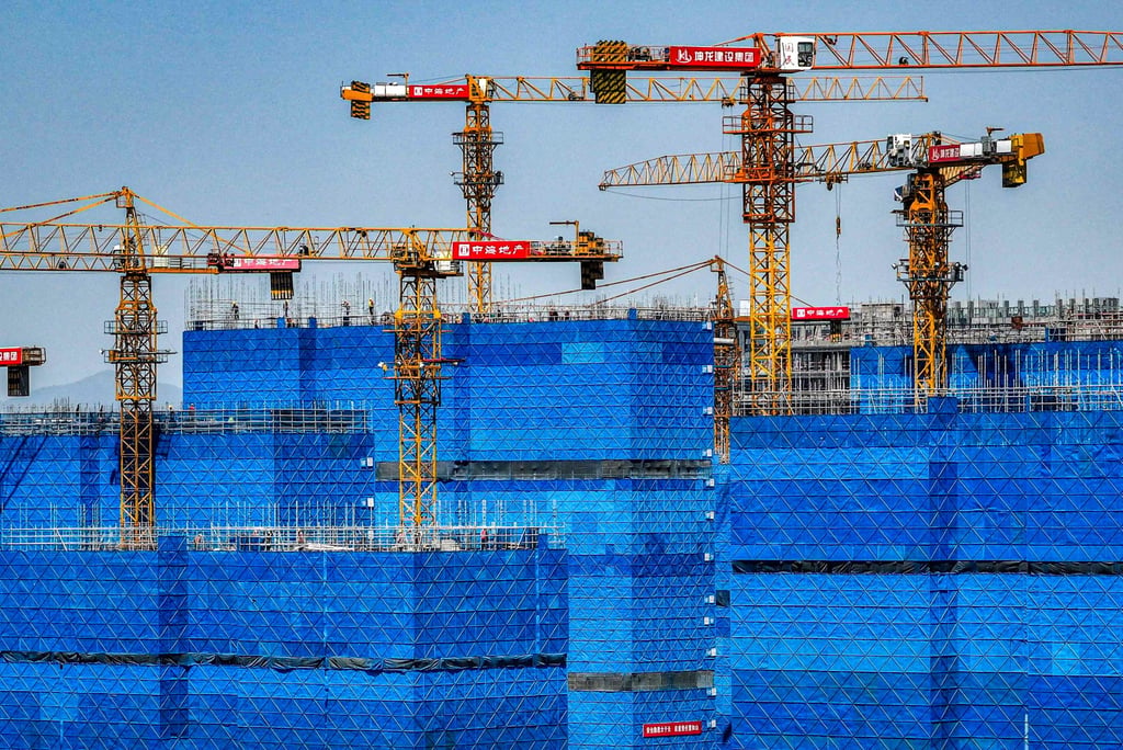 Cranes on residential buildings under construction by the Chinese property developer China Overseas in Nanjing, in eastern China’s Jiangsu province on April 25, 2025. Photo: AFP