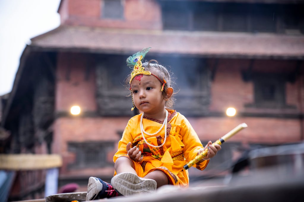 A child is dressed as Lord Krishna during the Krishna Janmashtami festival in Lalitpur, Nepal, on Saturday. The WHO has hailed Nepal’s “unwavering commitment” in tackling rubella. Photo: Xinhua