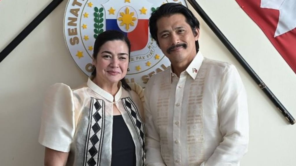 A photo showing Nadia Montenegro with Robin Padilla in the Philippine Senate before her resignation on Monday amid a cannabis scandal. Photo: Facebook/officialnadiam