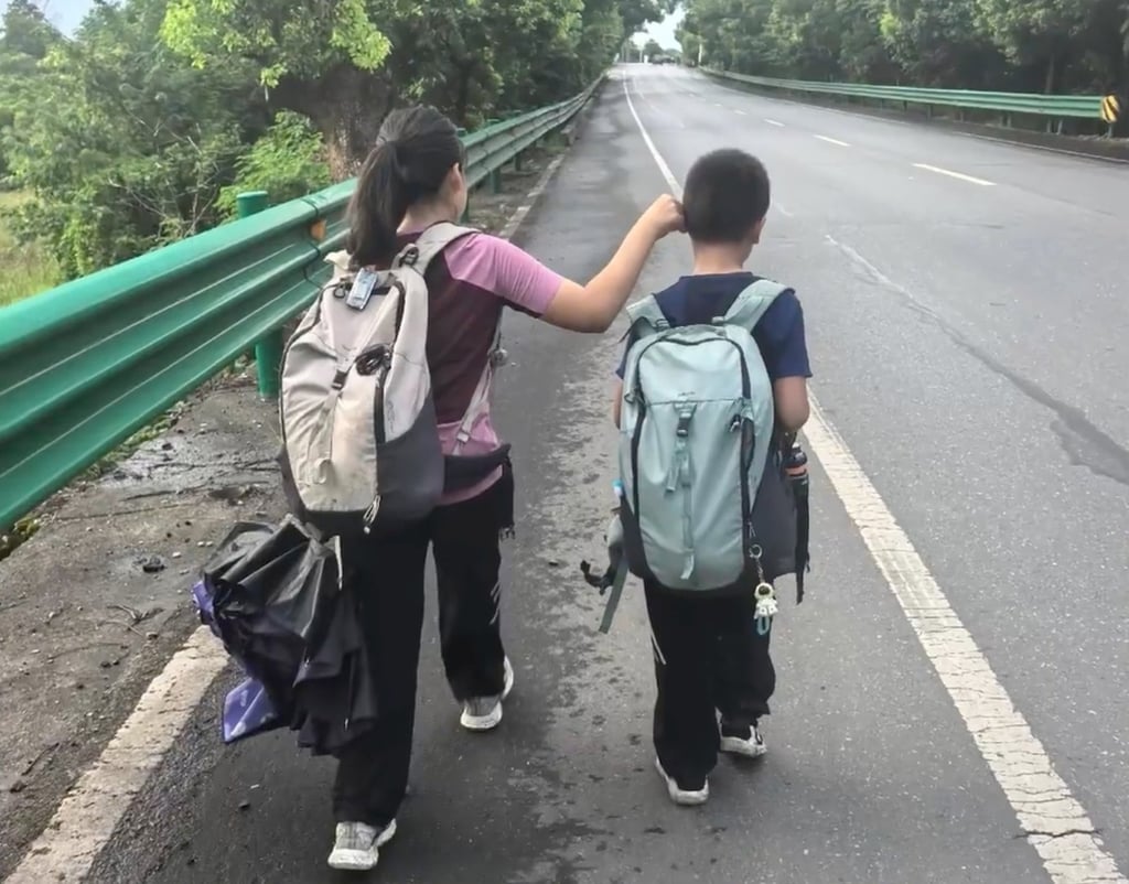 The two children carried backpacks throughout the month-long, 800 kilometre trek. Photo: Handout