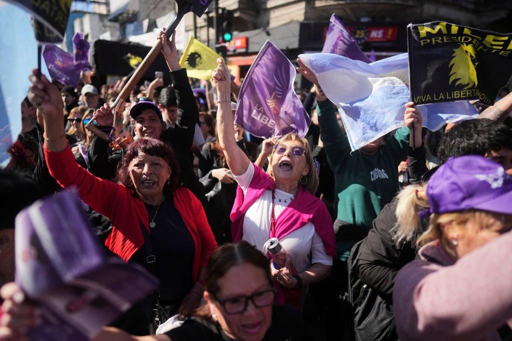 Supporters of Argentine President Javier Milei attend a campaign rally in Lomas de Zamora, Argentina, on Wednesday. Photo: AP