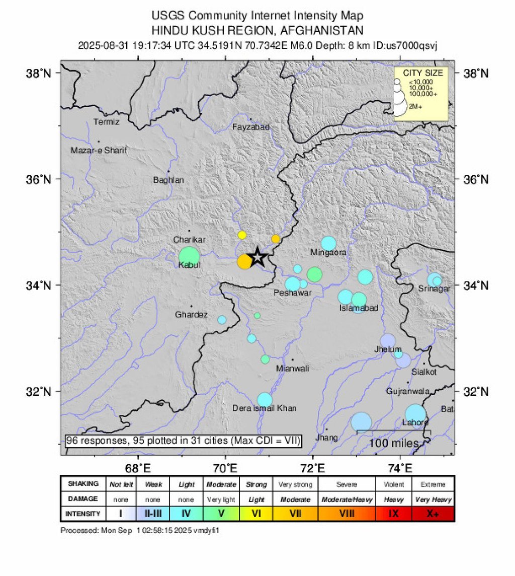 A USGS map showing the location of the earthquake. Photo: USGS