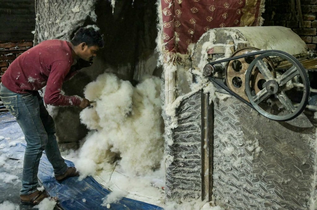 A worker sorts cotton at a processing facility in Amritsar, India, on August 25. Indian exporters are scrambling for options to mitigate the tariff fallout as it threatens to upend low-margin, labour-intensive industries ranging from gems and jewellery to textiles and seafood. Photo: AFP