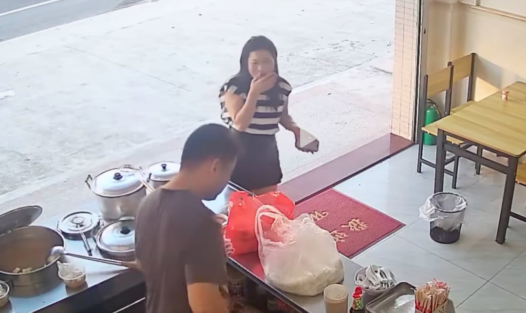 Magic moment: The woman finally realises that the man in her daily noodle shop was her childhood sweetheart. Photo: Handout