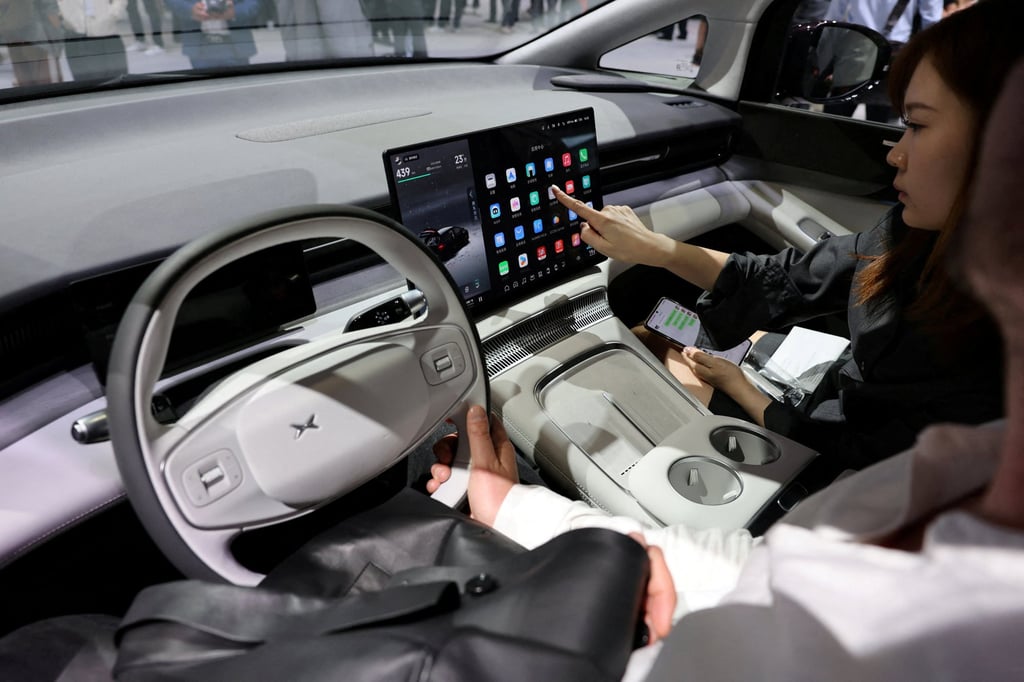 The cockpit of an Xpeng X9 minivan during the Auto Shanghai show on April 23, 2025. Photo: Reuters