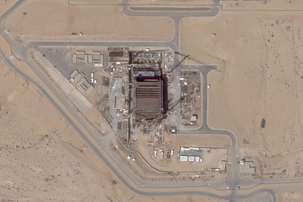 Cranes and construction at the Shimon Peres Negev Nuclear Research Centre on July 5, 2025. Photo: Planet Labs PBC via AP