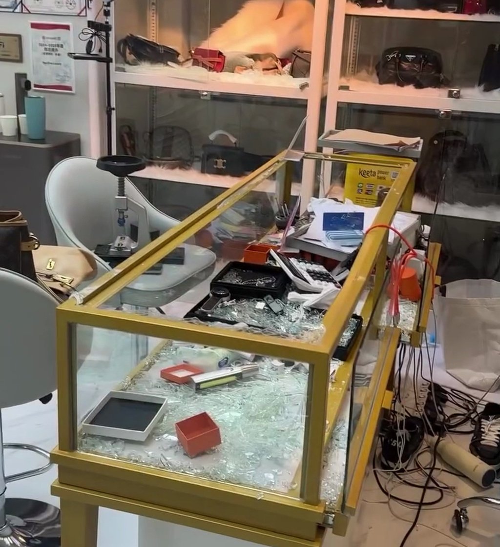The shop’s glass cases were smashed in the burglary. Photo: Handout