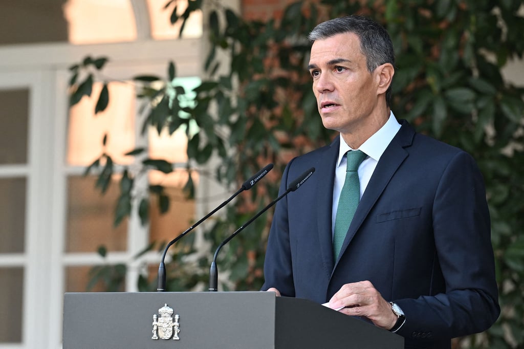 Spanish Prime Minister Pedro Sanchez announces several measures on Monday to “stop the genocide in Gaza”. Photo: Handout/AFP