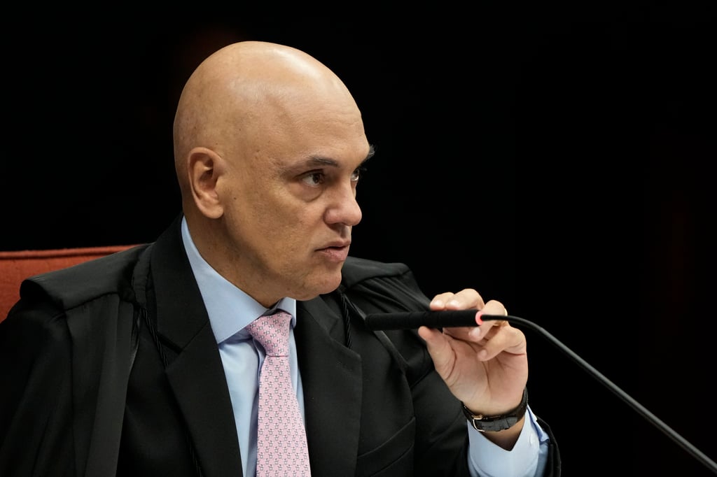 Brazil Supreme Court Justice Alexandre de Moraes speaks during the verdict and sentencing phase of the trial in Brasilia on Tuesday. Photo: AP