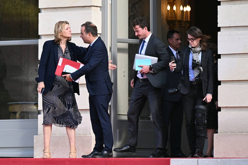 Yael Braun-Pivet (left), president of the French National Assembly, bids farewell to France’s new Prime minister Sebastien Lecornu following their meeting in Paris on Thursday. Photo: AFP