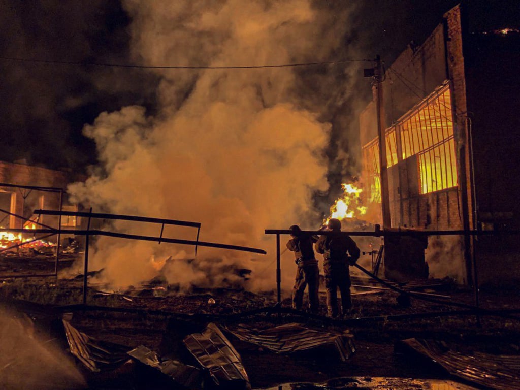 Ukrainian emergency responders in action following an air attack in Okhtyrka, Sumy region, last month. Photo: Ukrainian Emergency Service/AFP