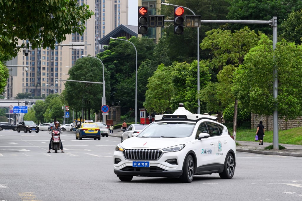 An Apollo Go robotaxi from Baidu on the road in Chongqing, China, on July 10, 2024. Photo: China News Service/VCG via Getty Images