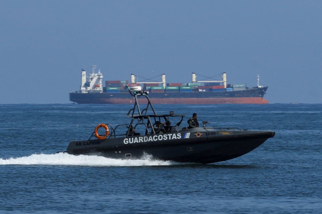 A Venezuelan coastguard boat patrols along the Caribbean coast in Puerto Cabello on Monday. Photo: Reuters