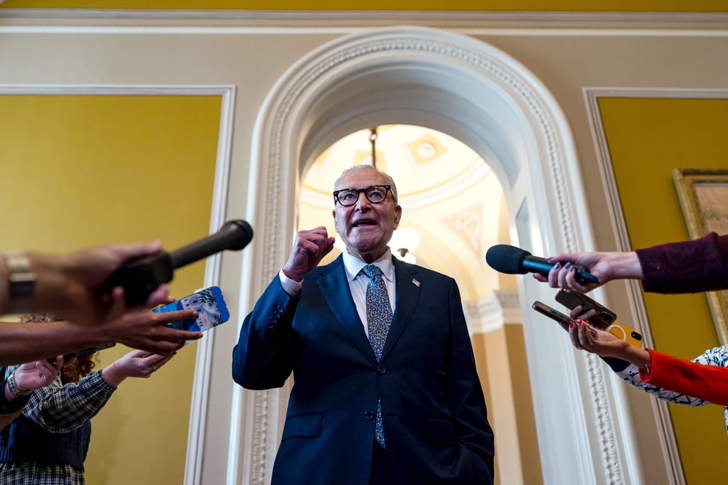 US Senate Democratic Leader Chuck Schumer speaks with reporters at the Capitol on September 10. Photo: TNS