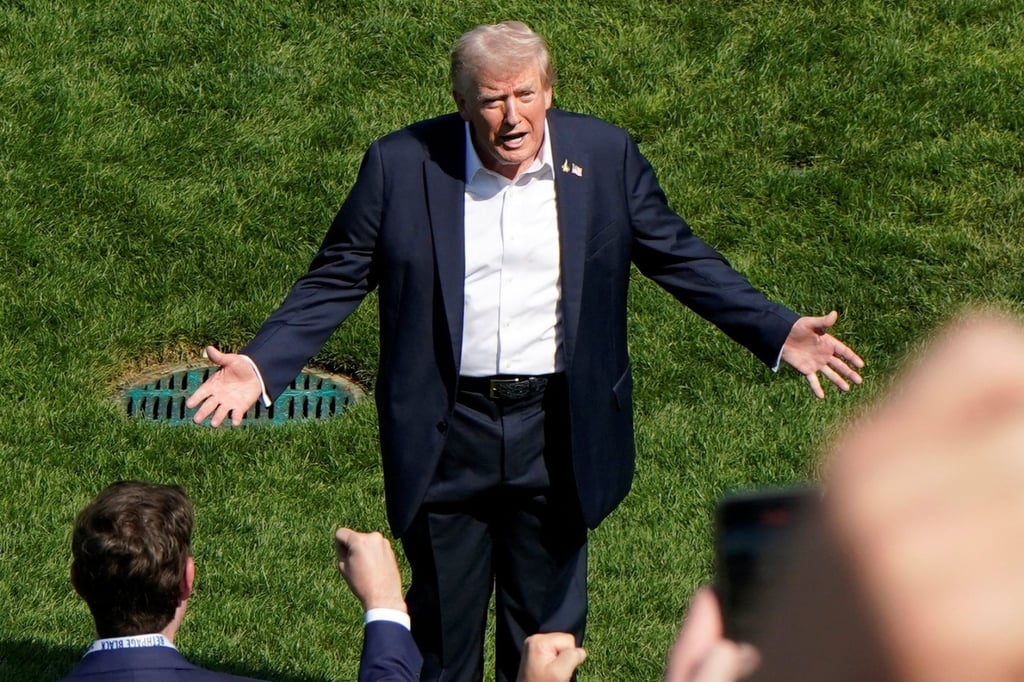 US President Donald Trump gestures during an event in Farmingdale, New York, on Friday. Photo: Reuters