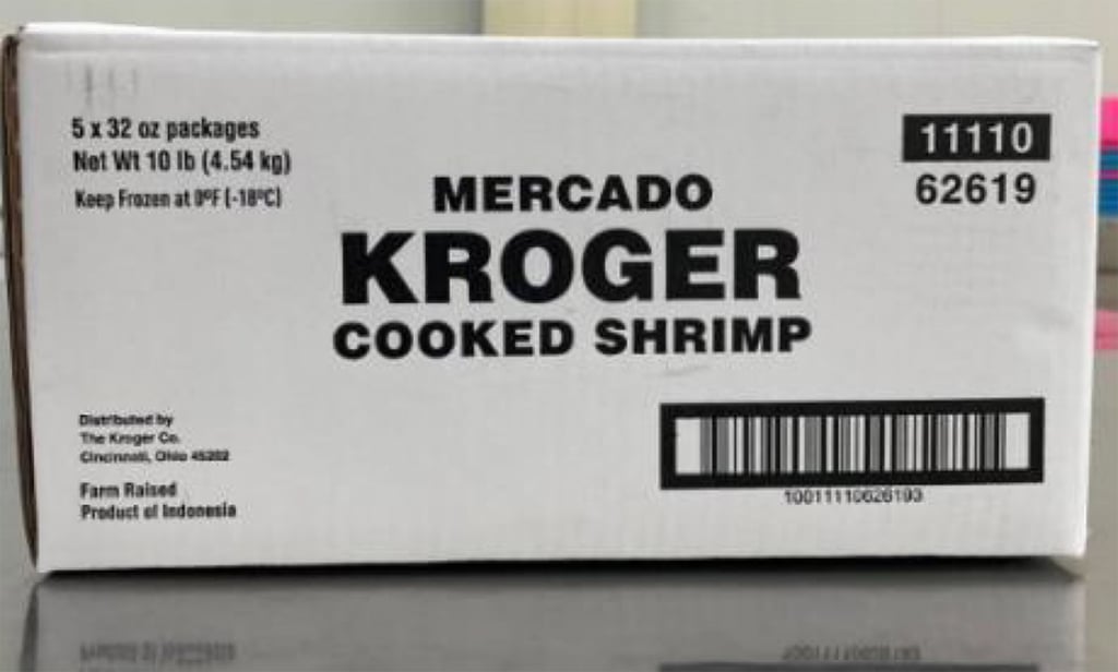 A product label for Kroger Mercado Cooked Shrimp. The US Food and Drug Administration first detected traces of caesium-137 in frozen shrimp in August. Photo: FDA/TNS