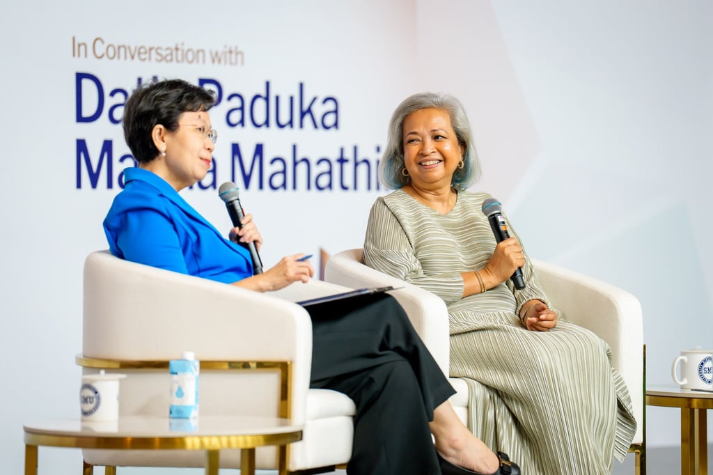 Singapore Management University president professor Lily Kong (left) in conversation with Marina Mahathir at the Inspiring Women Leadership Lecture Series on Friday. Photo: Singapore Management University