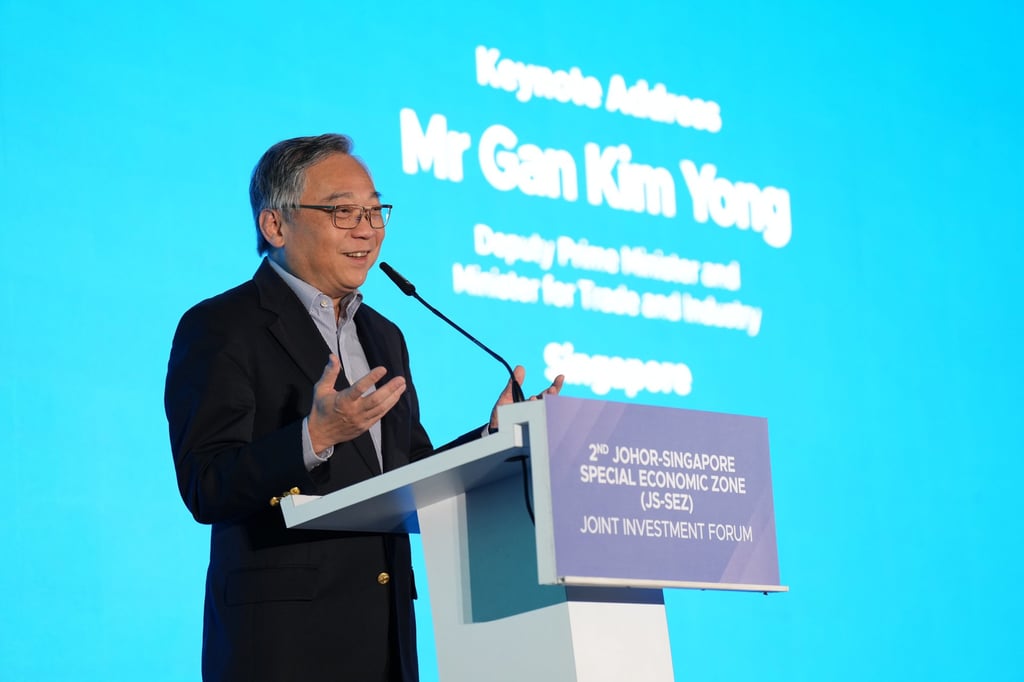 Singapore’s Deputy Prime Minister, Gan Kim Yong, speaks during a joint investment forum on Tuesday. Photo: Enterprise Singapore