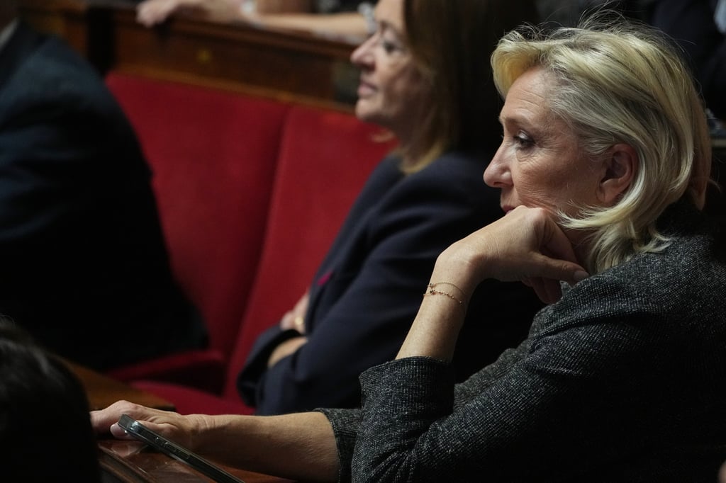 Marine Le Pen, leader of the far-right National Rally party, listens to French Prime Minister Sebastien Lecornu’s policy speech at the National Assembly on Tuesday. Photo: AP