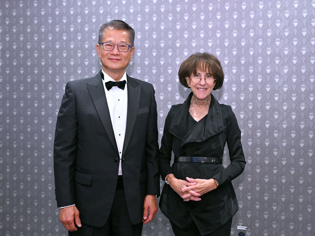 Finance chief Paul Chan meets NCUSCR chairwoman Charlene Barshefsky during his US visit. Photo: Handout