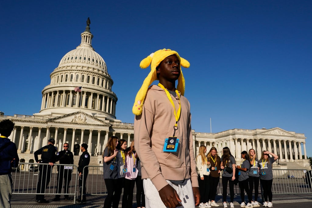 Schoolchildren visit the Capitol on Wednesday, as the US government shutdown continues. Photo: Reuters