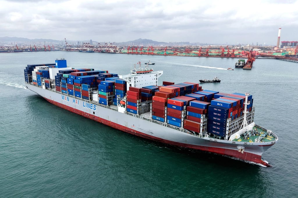 A container ship sails at a port in China’s eastern Shandong province. New US and Chinese port fees have rocked the shipping industry in recent days. Photo: AFP