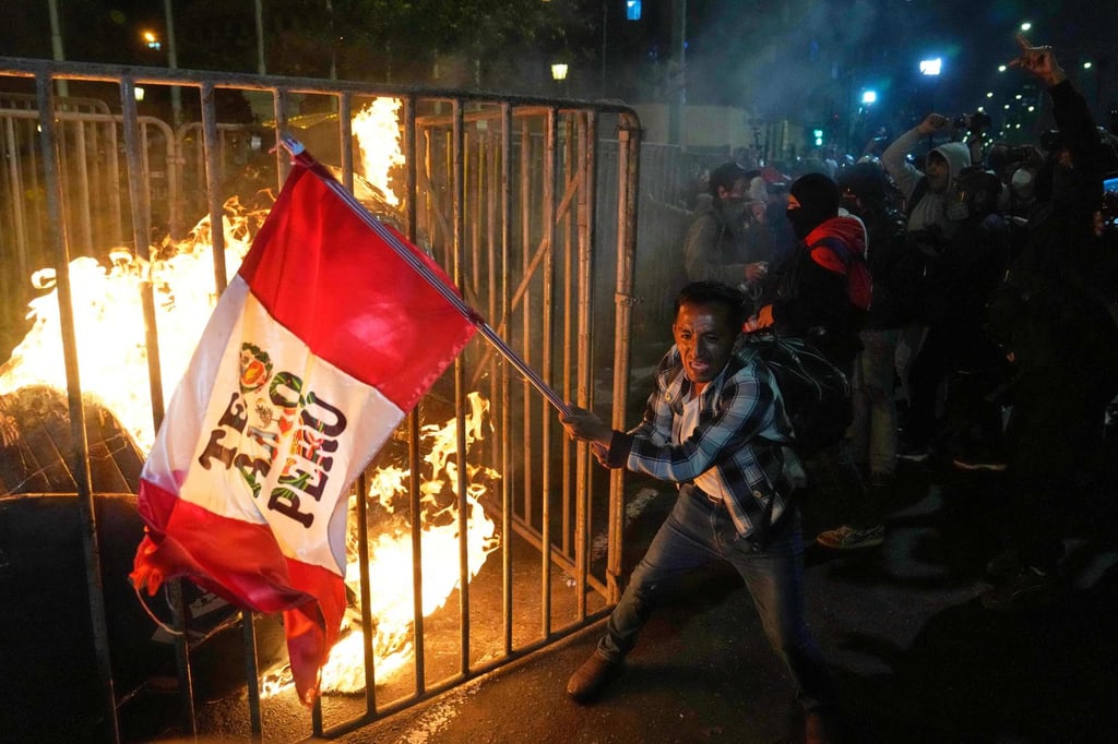 A protest against the newly installed President Jose Jeri in Lima. Photo: AP