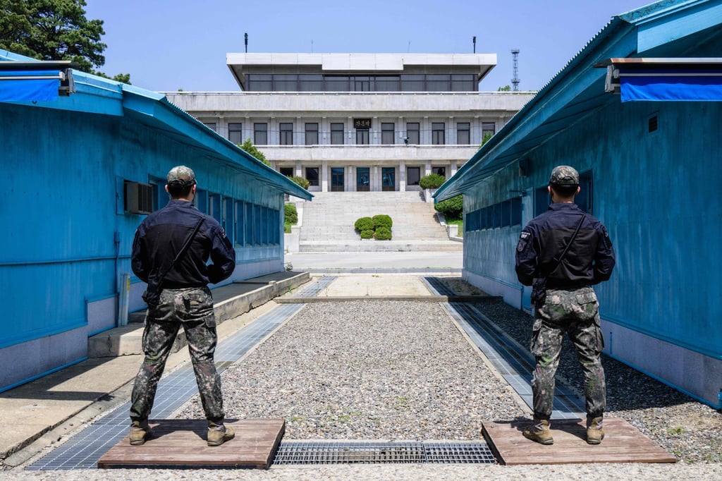 South Korean soldiers stand guard in the truce village of Panmunjom, in the demilitarised zone separating the two Koreas, in 2023. Photo: AFP