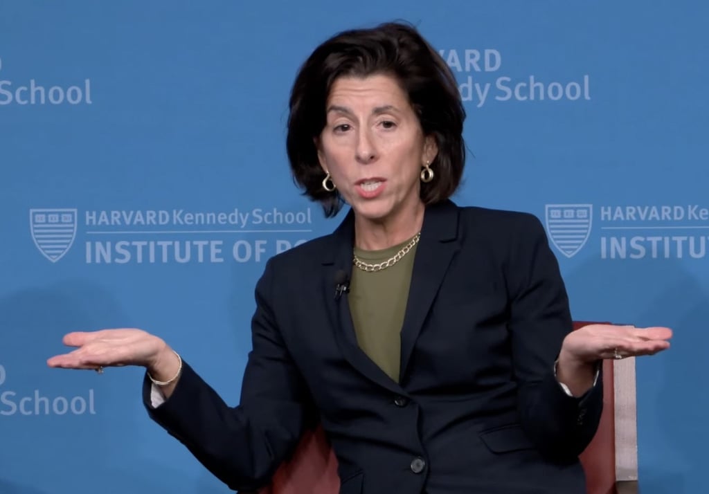 Former US Commerce Secretary during a talk at the Harvard Kennedy School on Tuesday. Photo: YouTube