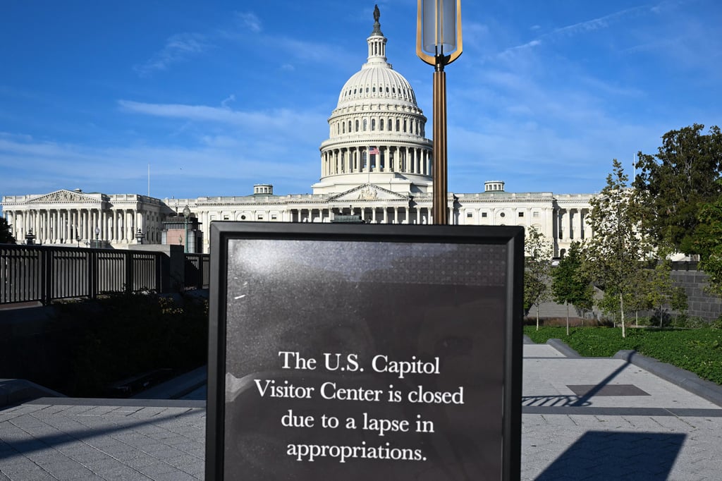 A closed sign is seen outside the US Capitol Visitor Centre due to the US government shutdown. Photo: TNS