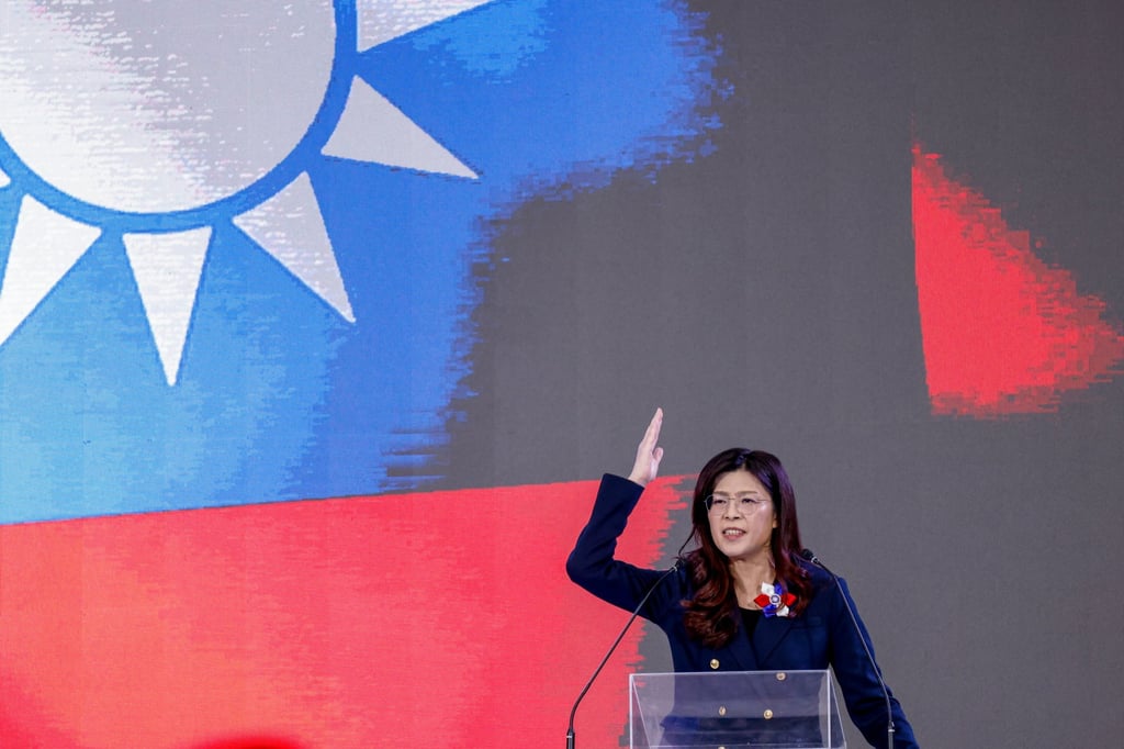 New KMT chairwoman Cheng Li-wun speaks during a leadership oath ceremony in Taipei on November 1. Photo: EPA