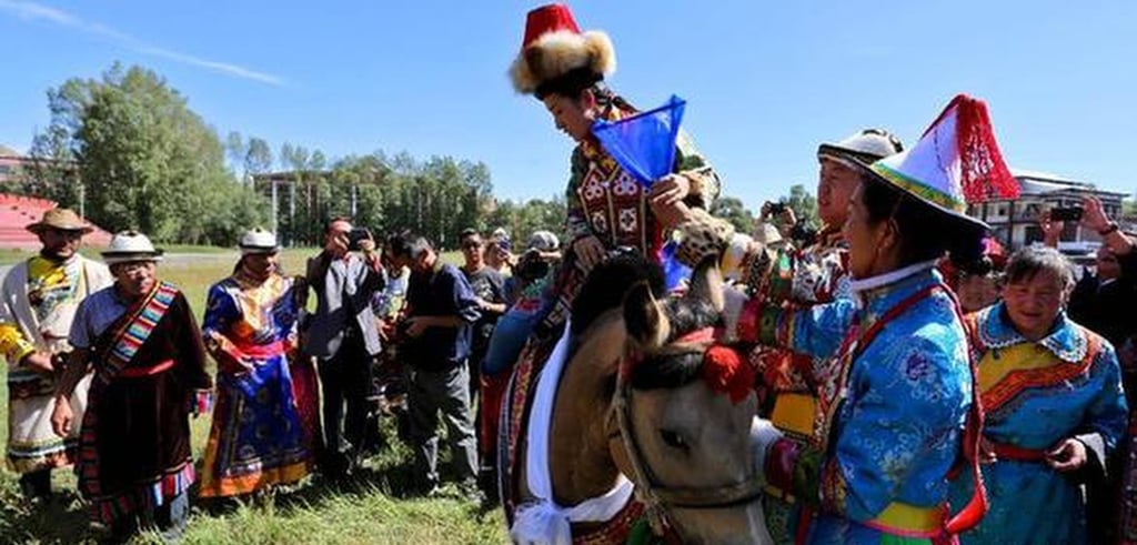 A range of symbolic rituals, some involving riding a horse, make up the Yugur ceremony. Photo: Xinhua