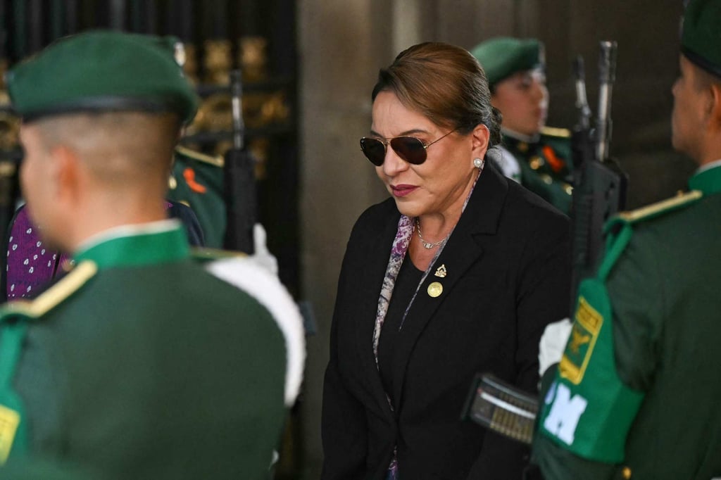 Honduras’ President Xiomara Castro attends an official welcoming ceremony at the National Palace in Mexico City on Tuesday. Photo: AFP