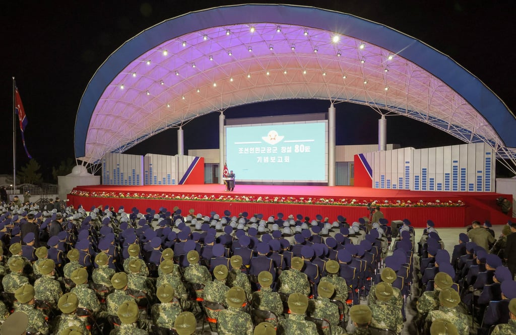 North Korean leader Kim Jong-un addresses the troops on Friday. Photo: KCNA/Reuters