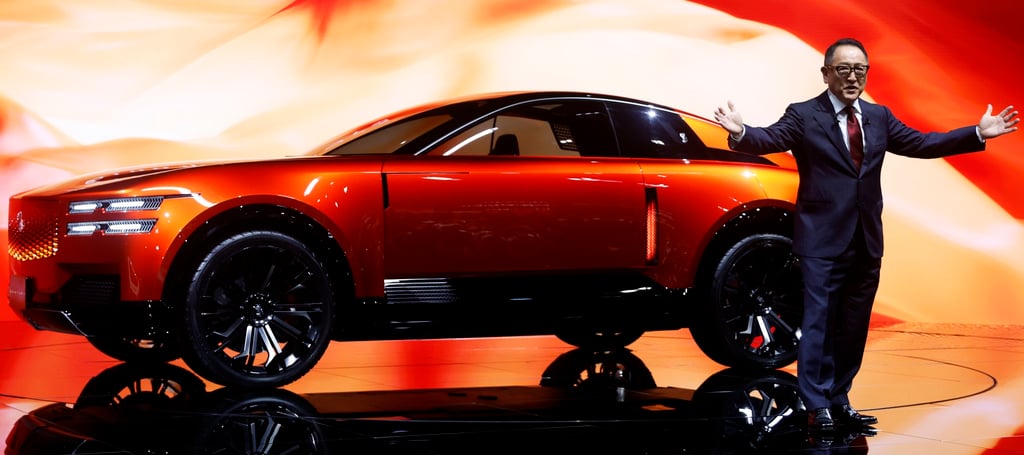Akio Toyoda, chairman of Toyota Motor, unveils the Century Coupe at the Japan Mobility Show in Tokyo on October 29. Photo: EPA