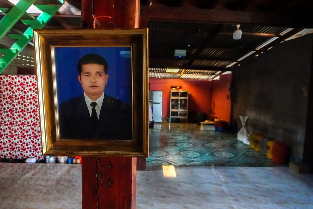 A picture of Sudthisak Rinthalak hangs inside his house in Nong Khai province, Thailand, on Friday. Sudthisak had gone to Israel to earn money to support his family but was killed by Hamas militants. Photo: Reuters