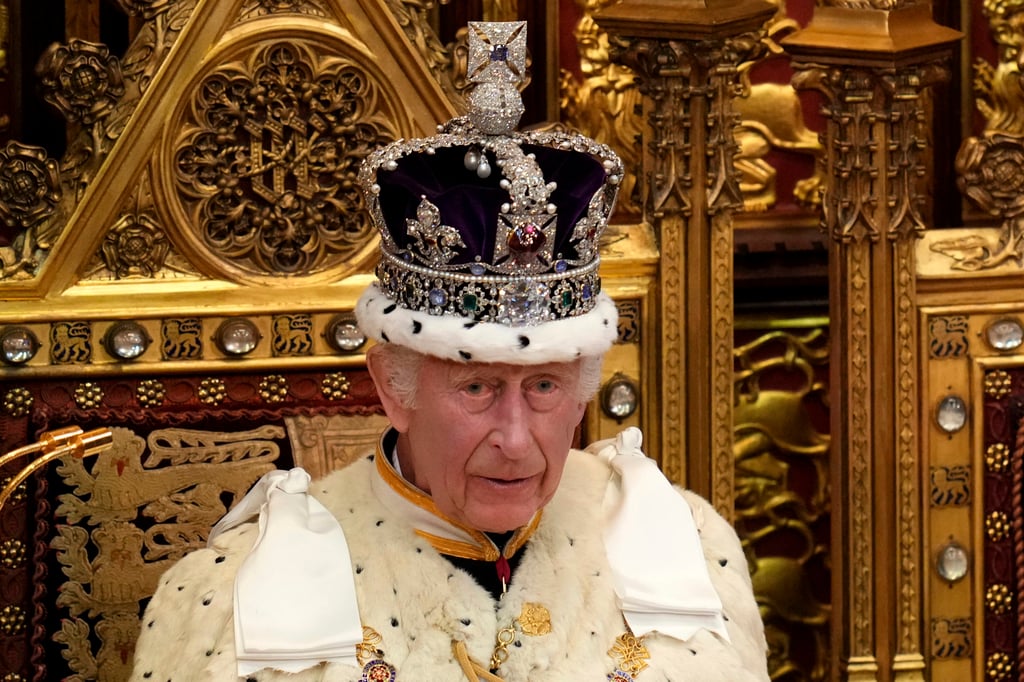 King Charles wears the Crown Jewels during the state opening of parliament in the House of Lords, London, on July 17, 2024. Photo: AP