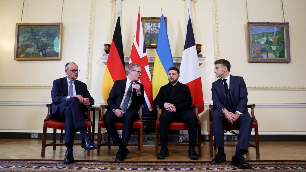 German Chancellor Friedrich Merz, British Prime Minister Keir Starmer, Ukrainian President Volodymyr Zelensky and French President Emmanuel Macron. Photo: Reuters