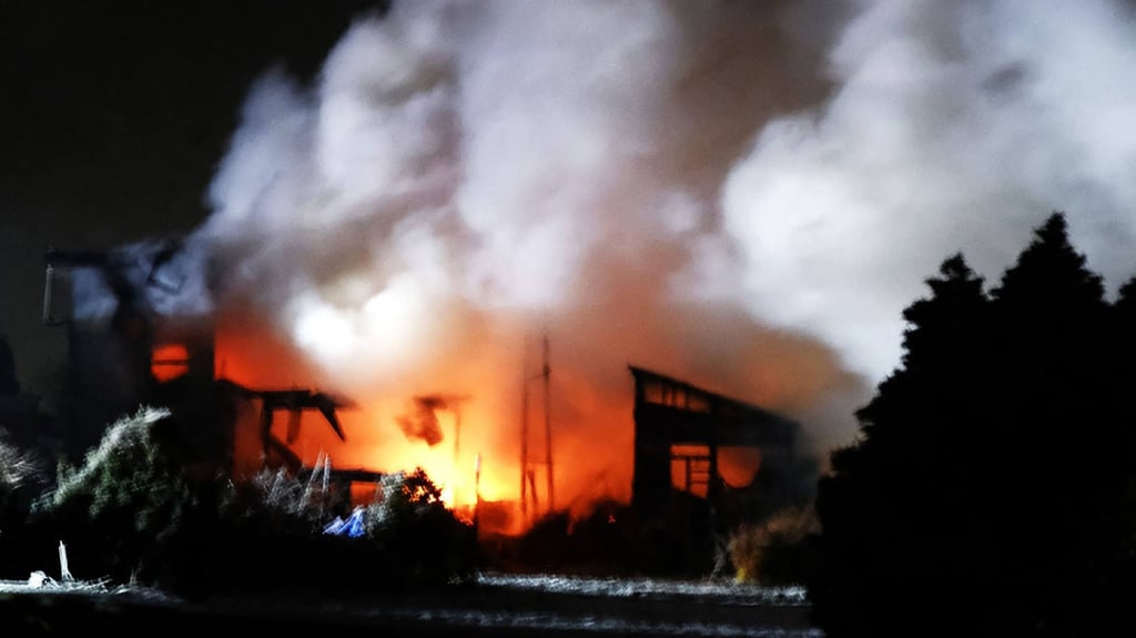 A fire broke out after an earthquake in Aomori City, Japan on Tuesday. Photo: AFP