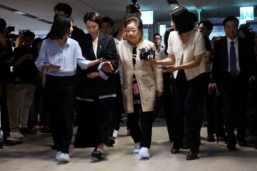 Han Hak-ja, the leader of the Unification Church, arrives for questioning over bribery allegations in Seoul in September. Photo: Reuters