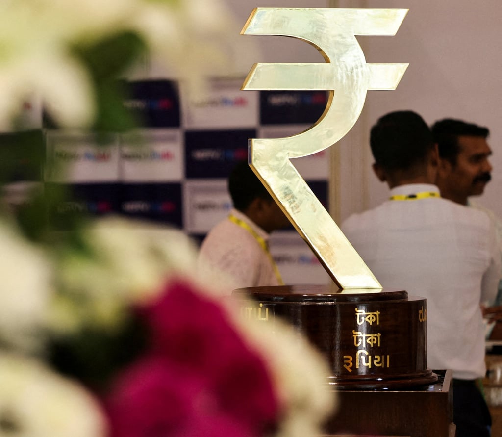 The sign for the Indian rupee logo is seen inside the Reserve Bank of India headquarters in Mumbai. Photo: Reuters