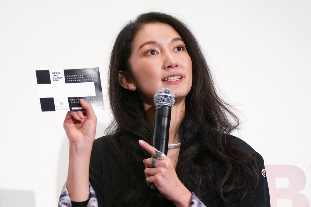 Journalist and Director Shiori Ito speaks during a stage greeting for the first day of the Japanese release of “Black Box Diaries” in Tokyo on Friday. Photo: AFP