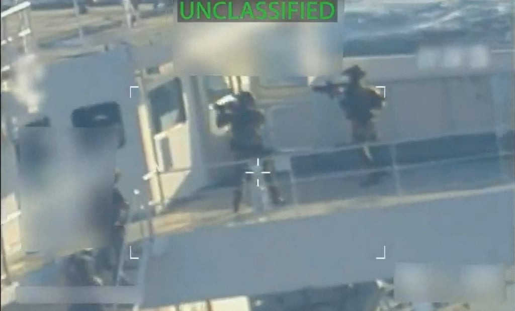 This screen grab from a video posted by US Attorney General Pam Bondi on X on Wednesday shows what she says is the execution of a seizure warrant for a tanker used to transport sanctioned oil from Venezuela and Iran. Photo: Handout via AFP
