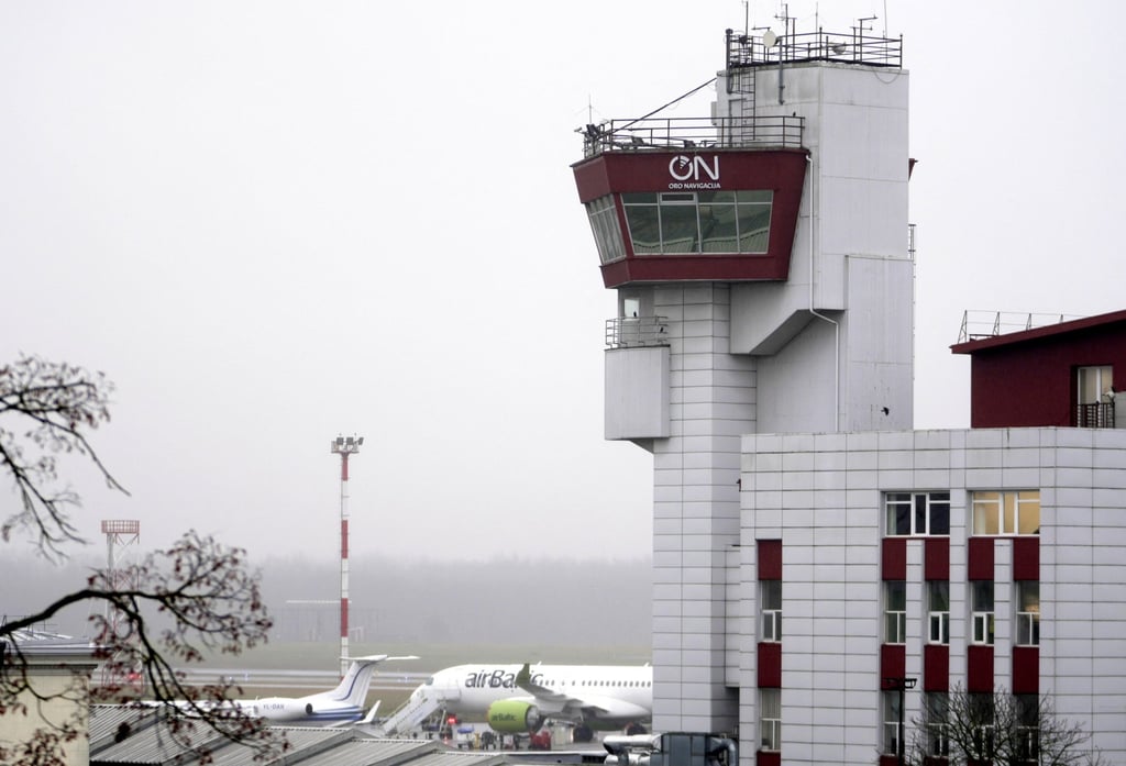 The control tower at Vilnius Ciurlionis International Airport in Lithuania is seen on Thursday. Photo: Reuters
