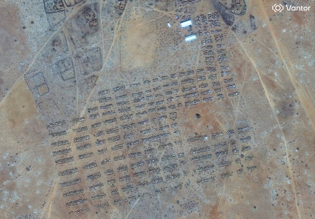 A satellite image shows temporary shelters northwest of El-Fasher city, Sudan, where atrocities have been reported. Photo: Vantor via Reuters